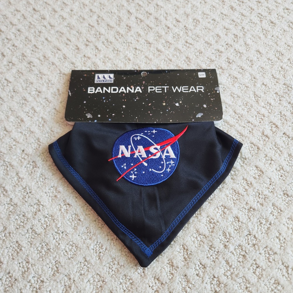 NWT‎ NASA Bandana Pet Wear Black size S/M Embroidered Space Logo Dog Accessory